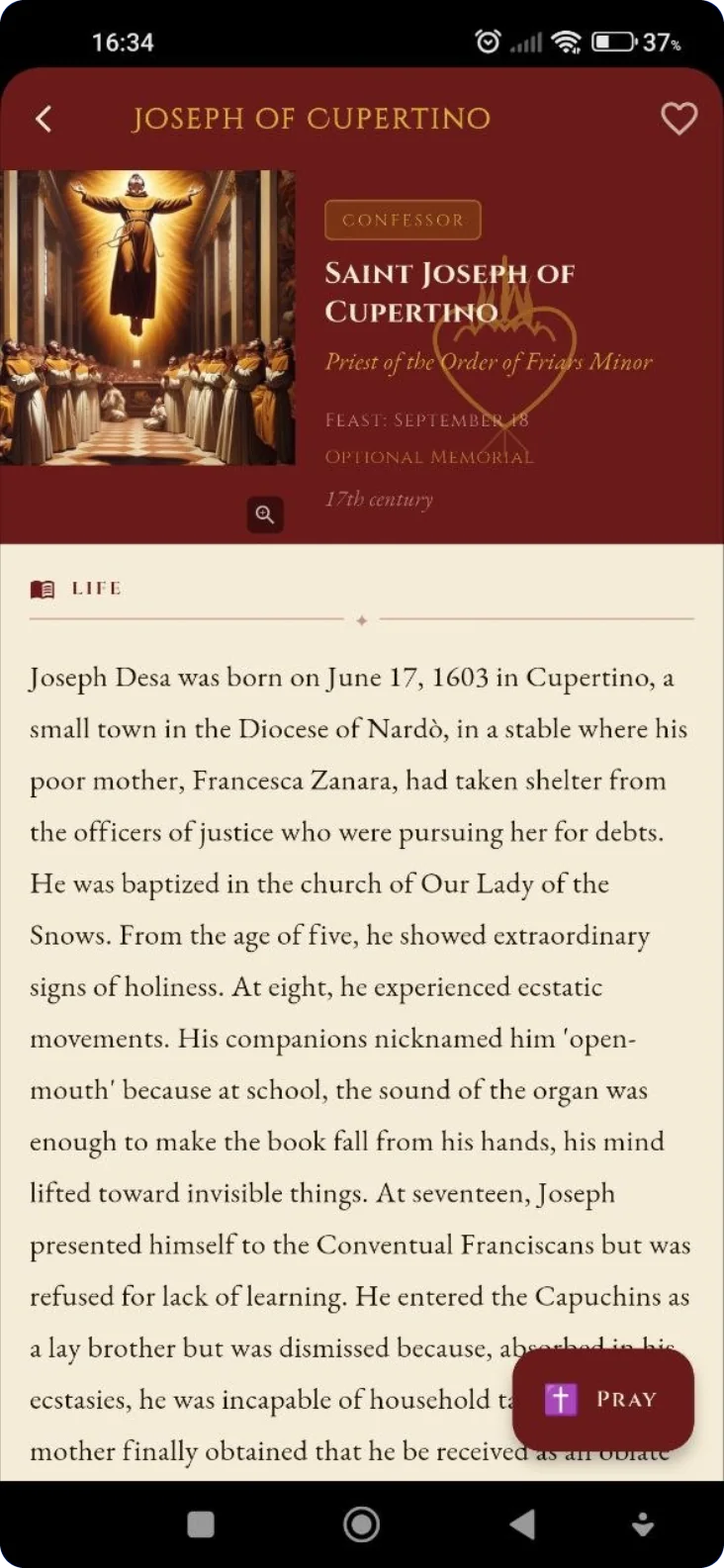 Fiche biographique d'un saint