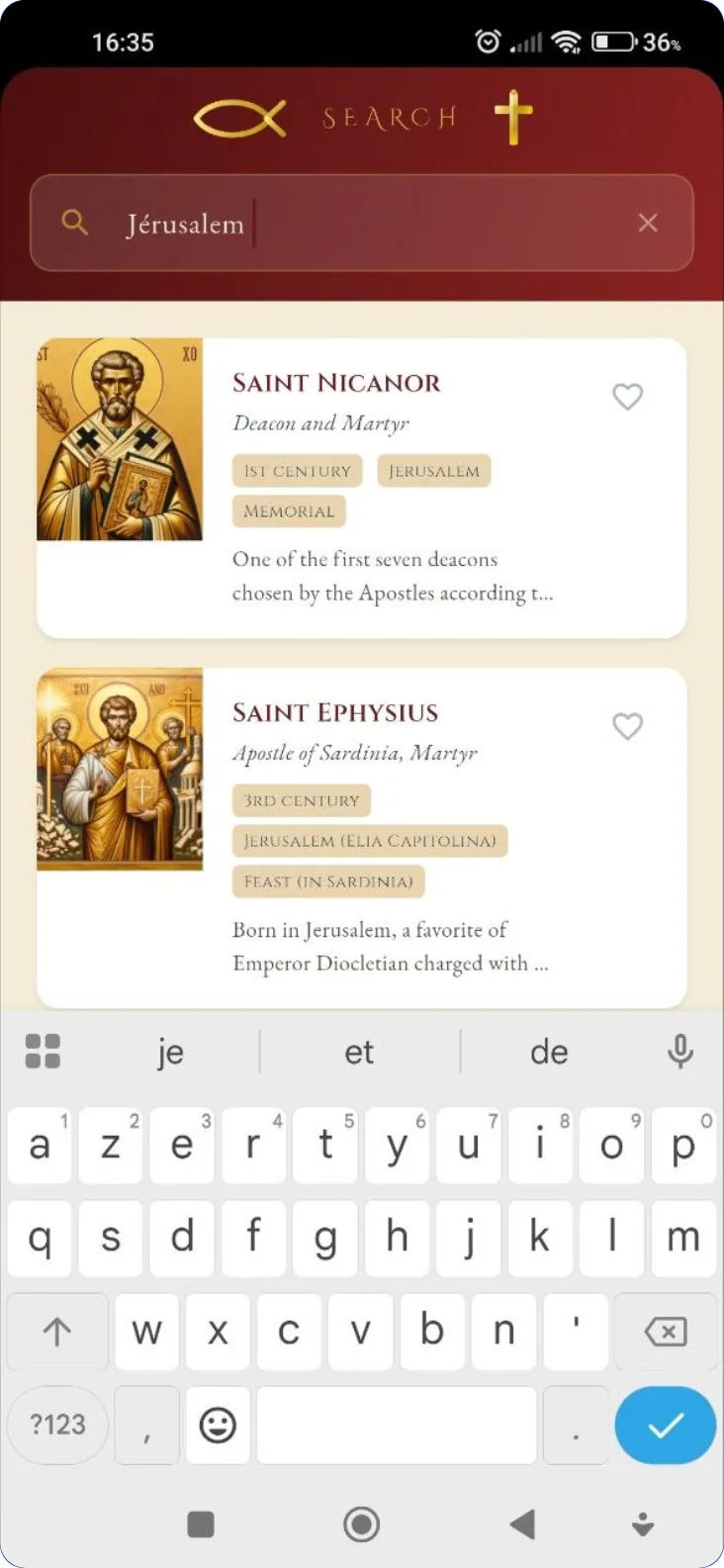 Recherche de saints par lieu