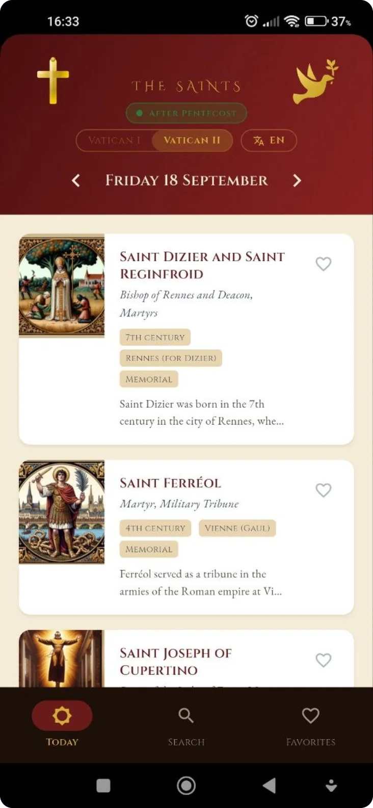 Liste des saints du jour